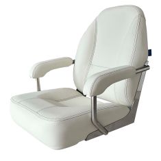 Master – Hochwertiger Steuersitz mit Armlehnen – Pure White (RAL9010) mit Dark Grey-Steppnähten – Marine Vinyl - Imitiertes Leder