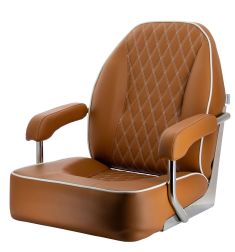 Master - High quality helm seat with armrest, orange brown (cognac), diamond stitching, white piping