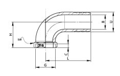 Hose connector 90⁰ AISI 316 female G1 1/2'' - hose Ø30mm