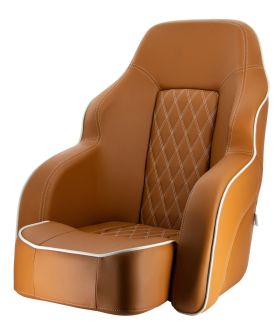 Commander Luxurious Chair - Orange brown (cognac) - Marine Vinyl/Imitated Leather diamond stitching, white piping, flip- up