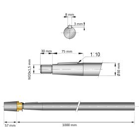 30 mm - L:1000 mm -  Edelstahl-Welle mit Hutmutter und Zinkanode